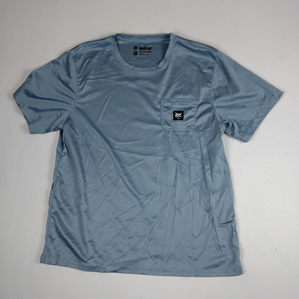 Bobcat One Tough Animal Mens XL Blue Performance Pocket T Shirt Workwear Logo